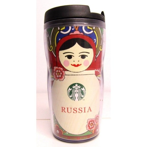 Starbucks Russia 2004 12 Oz Travel Tumbler & Lid Matryoshka Nesting Doll Russian